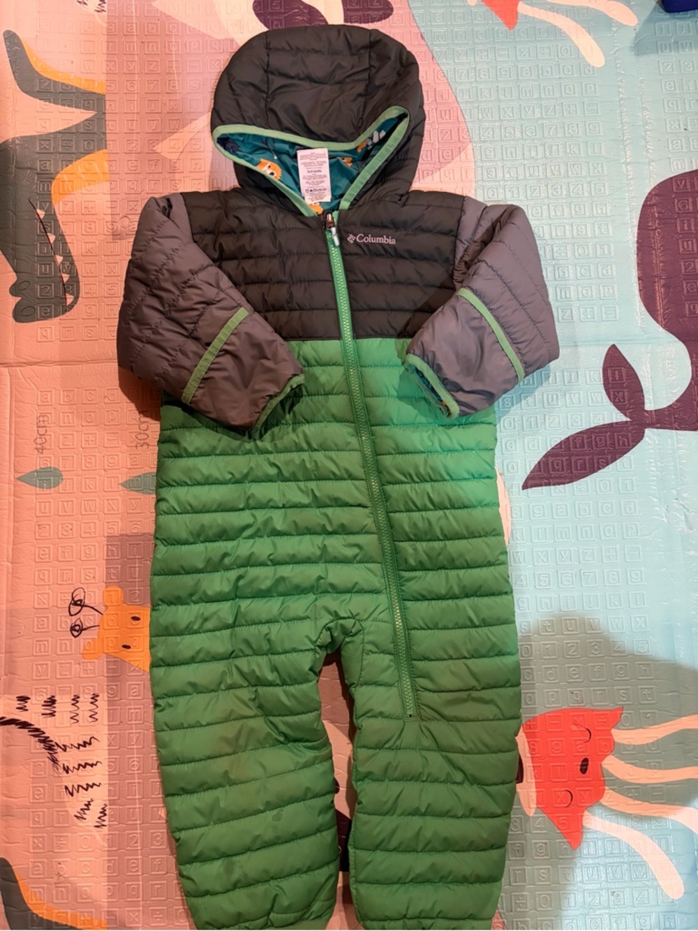 Columbia Green and Charcoal Reversible Toddler Puffer Bunting Snowsuit